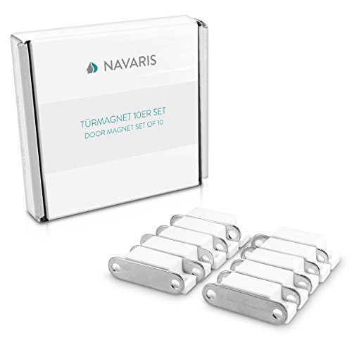 Navaris 10x cierres magnéticos - cierre magnético para puerta de armario y muebles - pestillo magnético para cerrar puerta en blanco