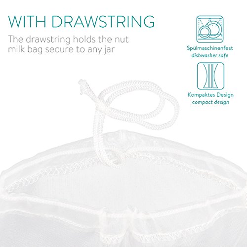 Navaris Bolsa para Hacer Leche Vegetal 20 x 30 CM - Bolsa colador para Hacer Leche Vegana de nueces almendras - Malla de Nailon para Colar Zumo Leche