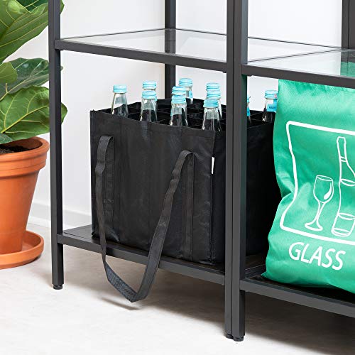 Navaris Bolsa portabotellas con 12 Compartimentos - Porta Botellas Plegable con 2X asa - Bolso botellero para Transporte de Vino Cerveza Agua - Negro