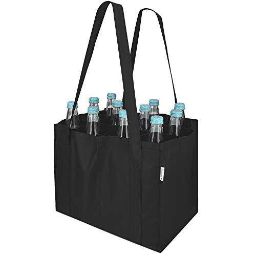 Navaris Bolsa portabotellas con 12 Compartimentos - Porta Botellas Plegable con 2X asa - Bolso botellero para Transporte de Vino Cerveza Agua - Negro