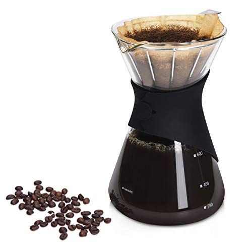 Navaris Cafetera Manual de Filtro - Cafetera de Goteo con Jarra de Vidrio de borosilicato Filtro de Malla de Acero INOX. Funda de Silicona - 700ML