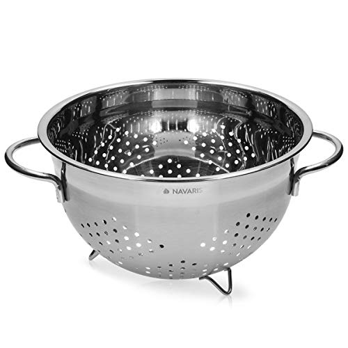 Navaris Colador de Cocina de Acero Inoxidable - Escurridor metálico para Pasta arroz Verduras Quinoa - Cuenco escurridor Estable con Asas y Patas