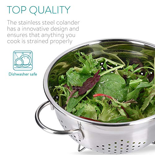 Navaris Colador de Cocina de Acero Inoxidable - Escurridor metálico para Pasta arroz Verduras Quinoa - Cuenco escurridor Estable con Asas y Patas