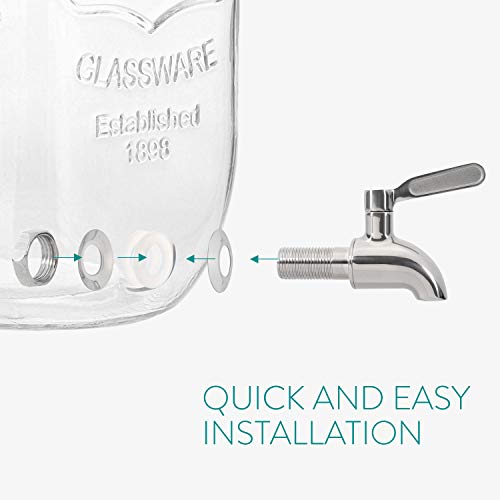 Navaris Dispensador de Bebidas con Grifo - Recipiente de Cristal de 3.8 L - Bidón de Vidrio con dosificador de Metal - Garrafa de Agua con 2X Filtro