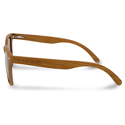 Navaris Gafas de sol de madera con filtro UV - Marco de madera multicapa - Lentes polarizadas grises - Estuche de corcho - Gafas de sol retro unisex