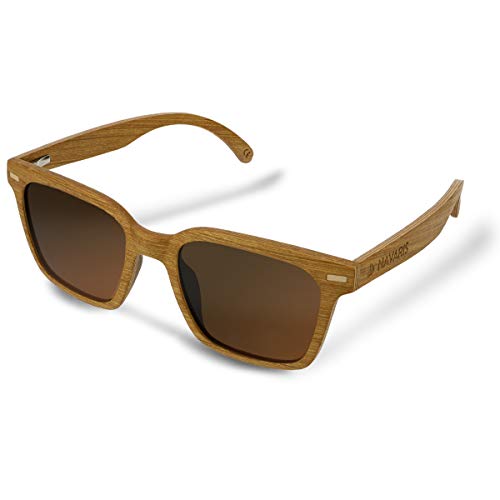 Navaris Gafas de sol de madera con filtro UV - Marco de madera multicapa - Lentes polarizadas grises - Estuche de corcho - Gafas de sol retro unisex