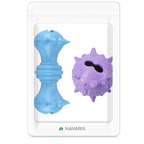Navaris Juguete para Masticar para Perros - Juego de alimentación para Perro - Hueso y Bola de Caucho Natural - Set de Limpieza Dental