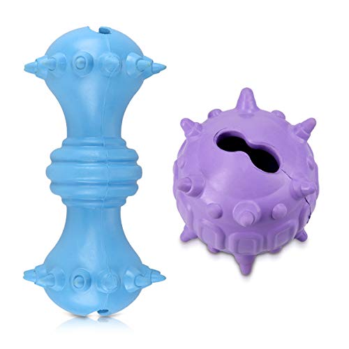 Navaris Juguete para Masticar para Perros - Juego de alimentación para Perro - Hueso y Bola de Caucho Natural - Set de Limpieza Dental