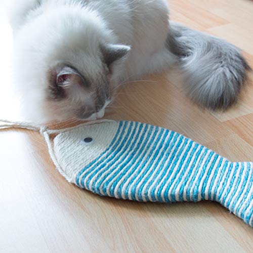 Navaris Juguete rascador para Gatos - Rascador para Gato de sisal y cartón con Forma de pez - Juego Interactivo para Gatos con diseño de Pescado