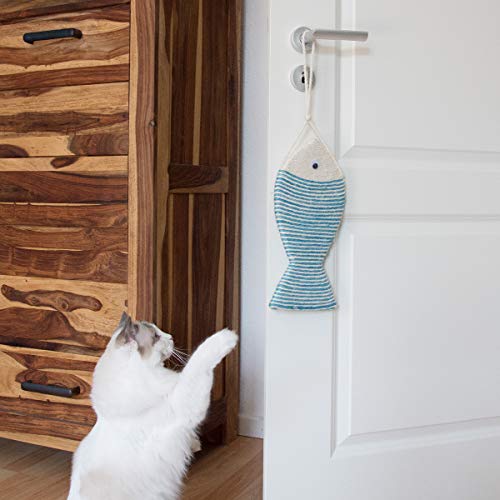 Navaris Juguete rascador para Gatos - Rascador para Gato de sisal y cartón con Forma de pez - Juego Interactivo para Gatos con diseño de Pescado