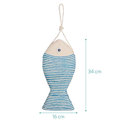 Navaris Juguete rascador para Gatos - Rascador para Gato de sisal y cartón con Forma de pez - Juego Interactivo para Gatos con diseño de Pescado