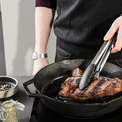 Navaris Pinzas de Cocina de Silicona y Acero Inoxidable - Juego de 2 tenazas para freír Barbacoa o Servir Comida - 23CM y 30CM con Bloqueo