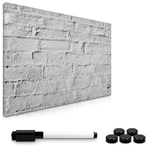 Navaris Pizarra magnética para Notas recados 60 x 40 CM - Tablero con diseño de Pared de ladrillo - Lavable con Soporte y Marcador magnético