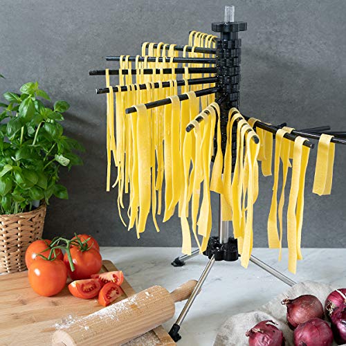 Navaris Secador de Pasta con recetario - Soporte de Acero Inoxidable para Pasta Fresca - Tendedero para secar tallarines caseros máx. 2 KG - En Negro