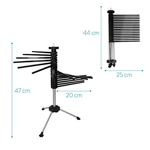 Navaris Secador de Pasta con recetario - Soporte de Acero Inoxidable para Pasta Fresca - Tendedero para secar tallarines caseros máx. 2 KG - En Negro