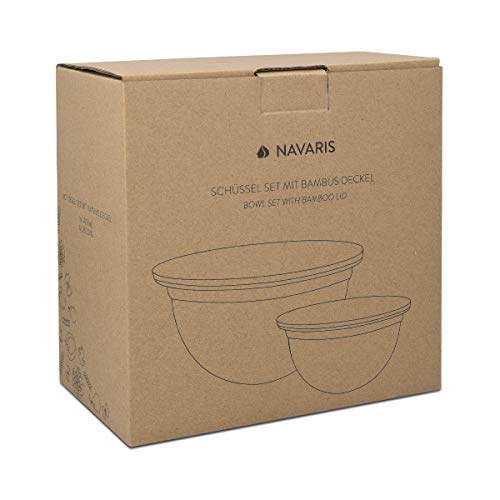 Navaris Set de 2 Cuencos de Metal - Juego de Boles con Tapas de Madera para Preparar Servir y almacenar Comida y Ensalada - 1.4 y 2.8 L