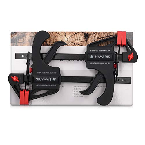 Navaris Set de 2x sargentos de barra - 2 Abrazaderas de carril para apriete interior y exterior - Herramienta de carpintero - 2x de 15CM