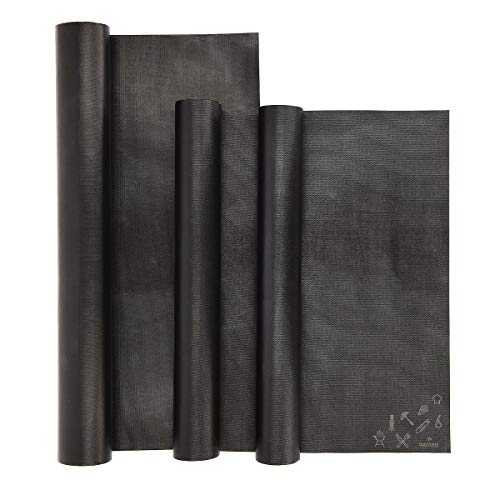 Navaris Set de 3 Alfombrillas para Grill - Kit de 3 láminas antiadherentes para Horno en Negro - Láminas Resistentes al Calor para Parrilla Barbacoa