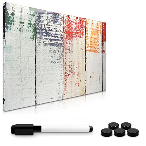 Navaris Tablero de Notas magnético - Tablero de recordatorios 40 x 60 CM Lavable - con diseño de Madera Pintada - Incluye lápiz imanes y Soporte