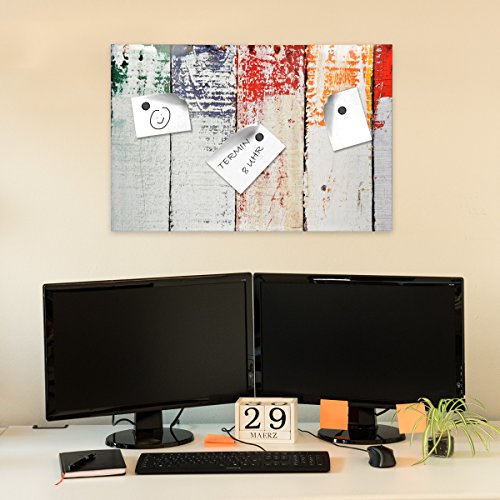 Navaris Tablero de Notas magnético - Tablero de recordatorios 40 x 60 CM Lavable - con diseño de Madera Pintada - Incluye lápiz imanes y Soporte