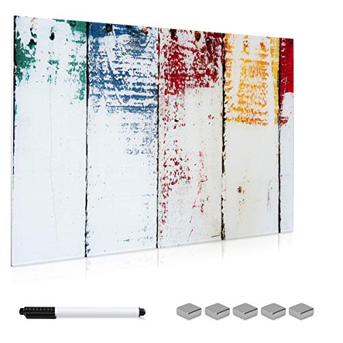Navaris Tablero magnético de Cristal de 90x60CM - Pizarra magnética de Vidrio con diseño de Pared Pintada- Tablero de Notas con Marcador e imanes