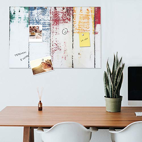Navaris Tablero magnético de Cristal de 90x60CM - Pizarra magnética de Vidrio con diseño de Pared Pintada- Tablero de Notas con Marcador e imanes