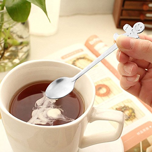 Navidad estilo 4 piezas Vajilla de cocina cuchara de postre, de acero inoxidable cuchara de café, bar de comedor pequeño degustación vajilla Cucharillas de té café azúcar hielo crema cuchara