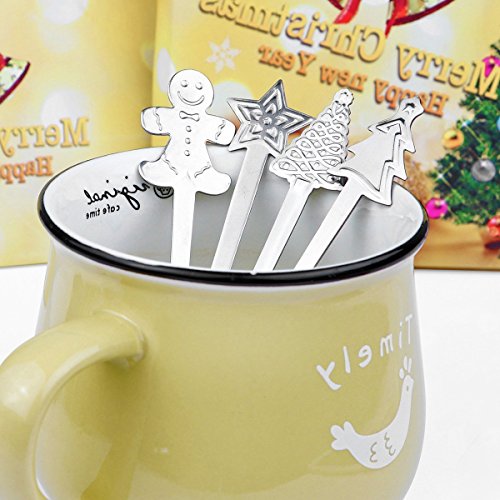 Navidad estilo 4 piezas Vajilla de cocina cuchara de postre, de acero inoxidable cuchara de café, bar de comedor pequeño degustación vajilla Cucharillas de té café azúcar hielo crema cuchara