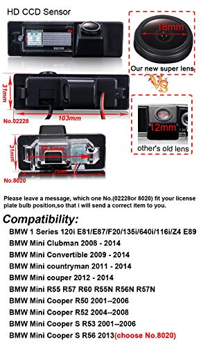 Navinio Cámara de marcha atrás del coche para BMW Serie 1 120i E81 / E87 / F20 / 135i / 640i / 116i / Z4 E89 Mini Clubman Convertible Countryman Couper R55 R57 R6