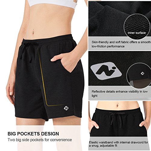 NAVISKIN Pantalones Cortos 5" Deportivos para Mujeres Bolsillos Elástico Transpirable Ligero Training Running Fitness Yoga Pilates Negro XXL