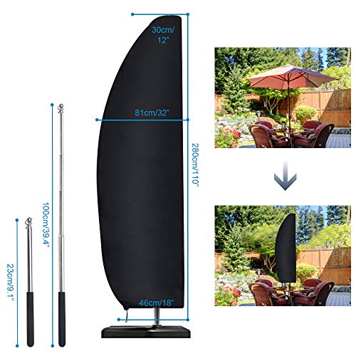 N/B - Funda para sombrilla con varilla, 210D, resistente al agua, 2/3/4 m, funda para sombrilla de jardín grande, anti-UV, color negro, 280 x 81/30/45 cm