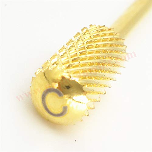 NBB Broca de carburo 1pc,Gold Oro, bola de barril,vástago de 3/32"2,35 mm,color de Oro,broca de manicura,broca de belleza lima para torno,torno eléctrica,corte rápido,quitar el gel(Curso, C)