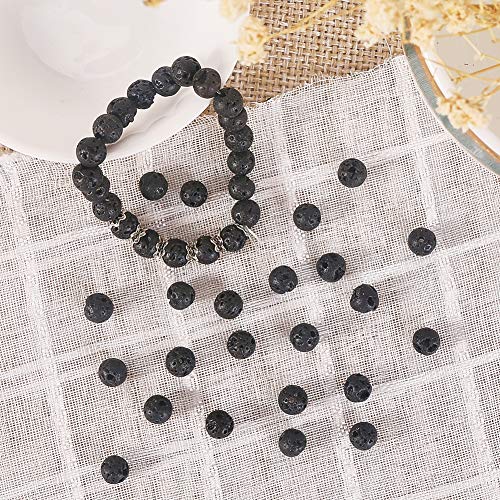 NBEADS 1 Caja de 400 Piezas de Hebras de Cuentas de Lava Natural de 6 mm, Black Rock Gemstone Granos Flojos Redondos Energía Piedra Energía Curativa para Joyería Pulsera Collar Fabricación
