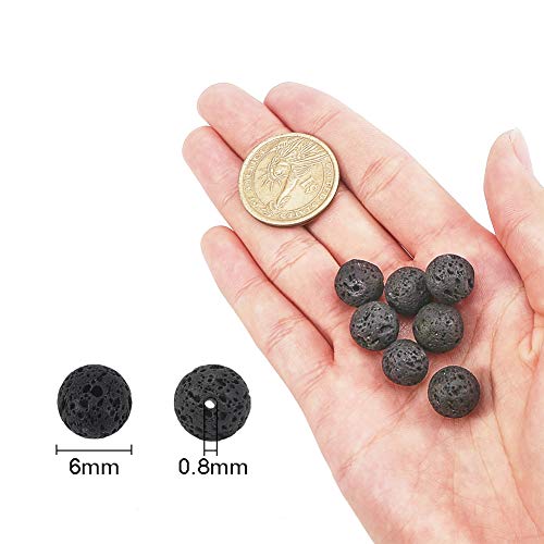 NBEADS 1 Caja de 400 Piezas de Hebras de Cuentas de Lava Natural de 6 mm, Black Rock Gemstone Granos Flojos Redondos Energía Piedra Energía Curativa para Joyería Pulsera Collar Fabricación