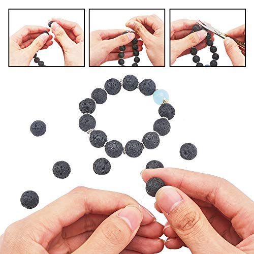 NBEADS 1 Caja de 400 Piezas de Hebras de Cuentas de Lava Natural de 6 mm, Black Rock Gemstone Granos Flojos Redondos Energía Piedra Energía Curativa para Joyería Pulsera Collar Fabricación