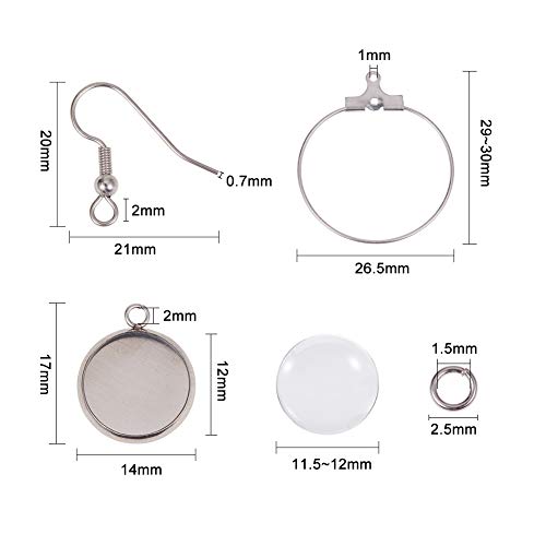 NBEADS 12 Juegos 316 Ganchos de Pendientes de Acero Inoxidable Y 304 bandejas de Colgantes de Acero Inoxidable Anillos de Salto Ganchos de Pendientes Y 24 Piezas Cabujones de Vidrio Transparente