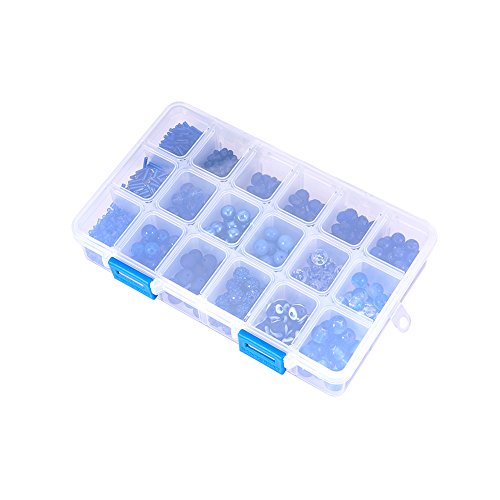 NBEADS 345 Cuentas de Cristal Rondelle Royal Azul con Tubo de 60 g, Cuentas de Cristal Azul de 6 mm, 8 mm, 9 mm, 10 mm, para bisutería con Caja de contenedor