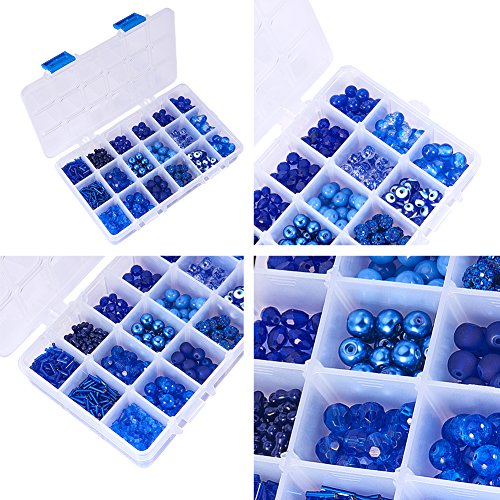 NBEADS 345 Cuentas de Cristal Rondelle Royal Azul con Tubo de 60 g, Cuentas de Cristal Azul de 6 mm, 8 mm, 9 mm, 10 mm, para bisutería con Caja de contenedor
