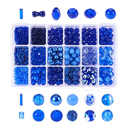 NBEADS 345 Cuentas de Cristal Rondelle Royal Azul con Tubo de 60 g, Cuentas de Cristal Azul de 6 mm, 8 mm, 9 mm, 10 mm, para bisutería con Caja de contenedor