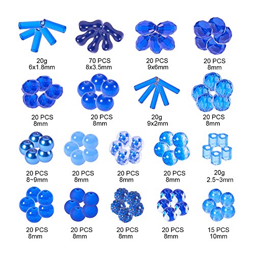 NBEADS 345 Cuentas de Cristal Rondelle Royal Azul con Tubo de 60 g, Cuentas de Cristal Azul de 6 mm, 8 mm, 9 mm, 10 mm, para bisutería con Caja de contenedor