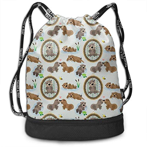 nbvnc Mochila con cordón，River Beaver Drawstring Bag Shoulder Bags Drawstring Tote Bag Light Casual Daypack for Shopping Sport Yoga