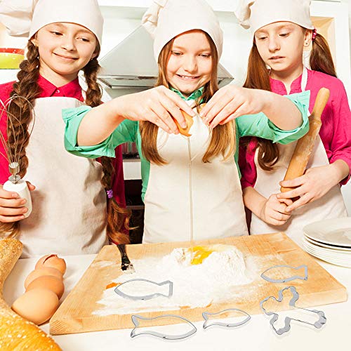 N/D Femongy Moldes Galletas Juego, Cookie Cutters Molde, 6 Piezas Acero Inoxidable Cortador de Galletas de Pescado y Cortador de Pastel Cruzado para Fondant, Comunión, Confirmación, Bautizo (Plata)