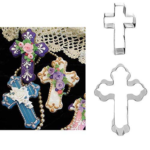 N/D Femongy Moldes Galletas Juego, Cookie Cutters Molde, 6 Piezas Acero Inoxidable Cortador de Galletas de Pescado y Cortador de Pastel Cruzado para Fondant, Comunión, Confirmación, Bautizo (Plata)