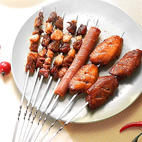 N/D Yisika 20 Piezas Largas Pinchos Barbacoa,35CM Brochetas de Kebab de Acero Inoxidable Plano Amplio Bbarbacoa Pinchos Asar Barbacoa Stick Pinchos para Hoguera o Barbacoa
