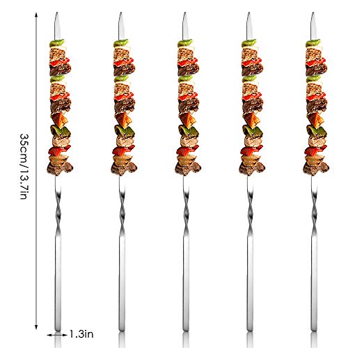 N/D Yisika 20 Piezas Largas Pinchos Barbacoa,35CM Brochetas de Kebab de Acero Inoxidable Plano Amplio Bbarbacoa Pinchos Asar Barbacoa Stick Pinchos para Hoguera o Barbacoa