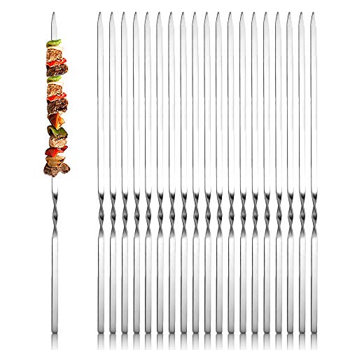 N/D Yisika 20 Piezas Largas Pinchos Barbacoa,35CM Brochetas de Kebab de Acero Inoxidable Plano Amplio Bbarbacoa Pinchos Asar Barbacoa Stick Pinchos para Hoguera o Barbacoa