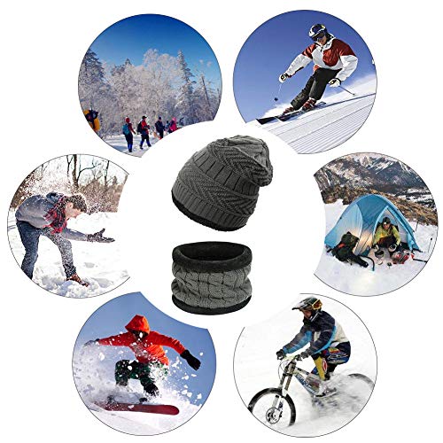 Ndier Conjunto De Bufanda Sombrero para Hombre y Mujer de Gorro de Invierno Unisex Sombrero Caliente de Punto Gorra Bufanda con Forro de Lana (Gris)
