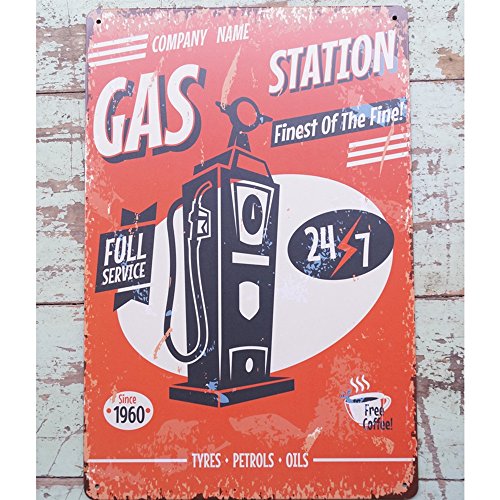 Ndier Vintage Plate Poster Metal Gas Station Pared para cafetería, Bar, Restaurante, Club, casa 20x30cm