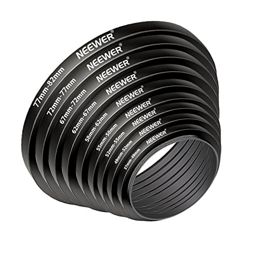Neewer 18-pieza Kit de Adaptador de Anillo de Filtro de Metal para Cámara: 9-pieza Step-up Anillo Set y 9-pieza Step-down Anillo Set para Canon Nikon Sony Olympus Cámara DSLR, Negro