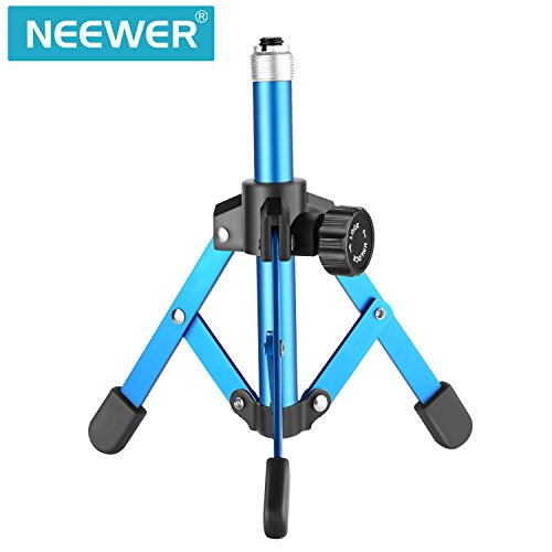 Neewer NW-12 Mini Soporte Plegable para Micrófono de Sobremesa Soporte para Micrófono de Sobremesa, Construcción de Hierro, Patas de Goma Antideslizante para Conferencias, Podcasts, Chat Online (Azul)